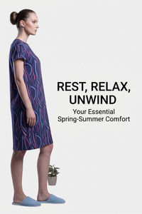 Sweet Dreams Abstract Printed Short Nightdress - Iconic Navy — thumbnail 6